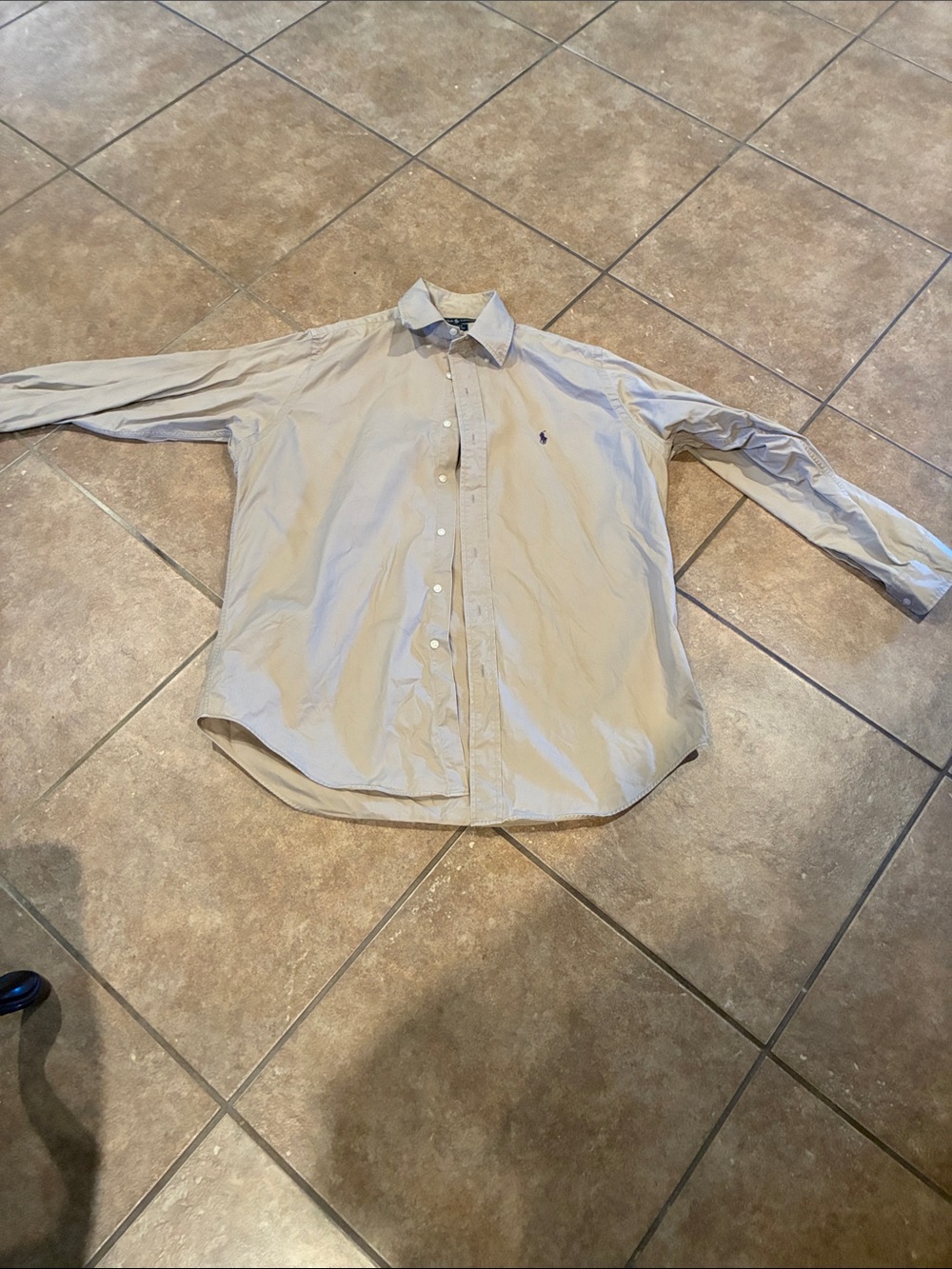 Ralph Lauren Men’s Button-Down Dress Shirt in Light Khaki